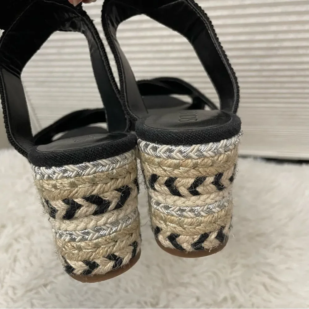 Sole Society Carmelina Espadrille Wedge Sandals Black Ankle strap Size 7.5M/ 38‎